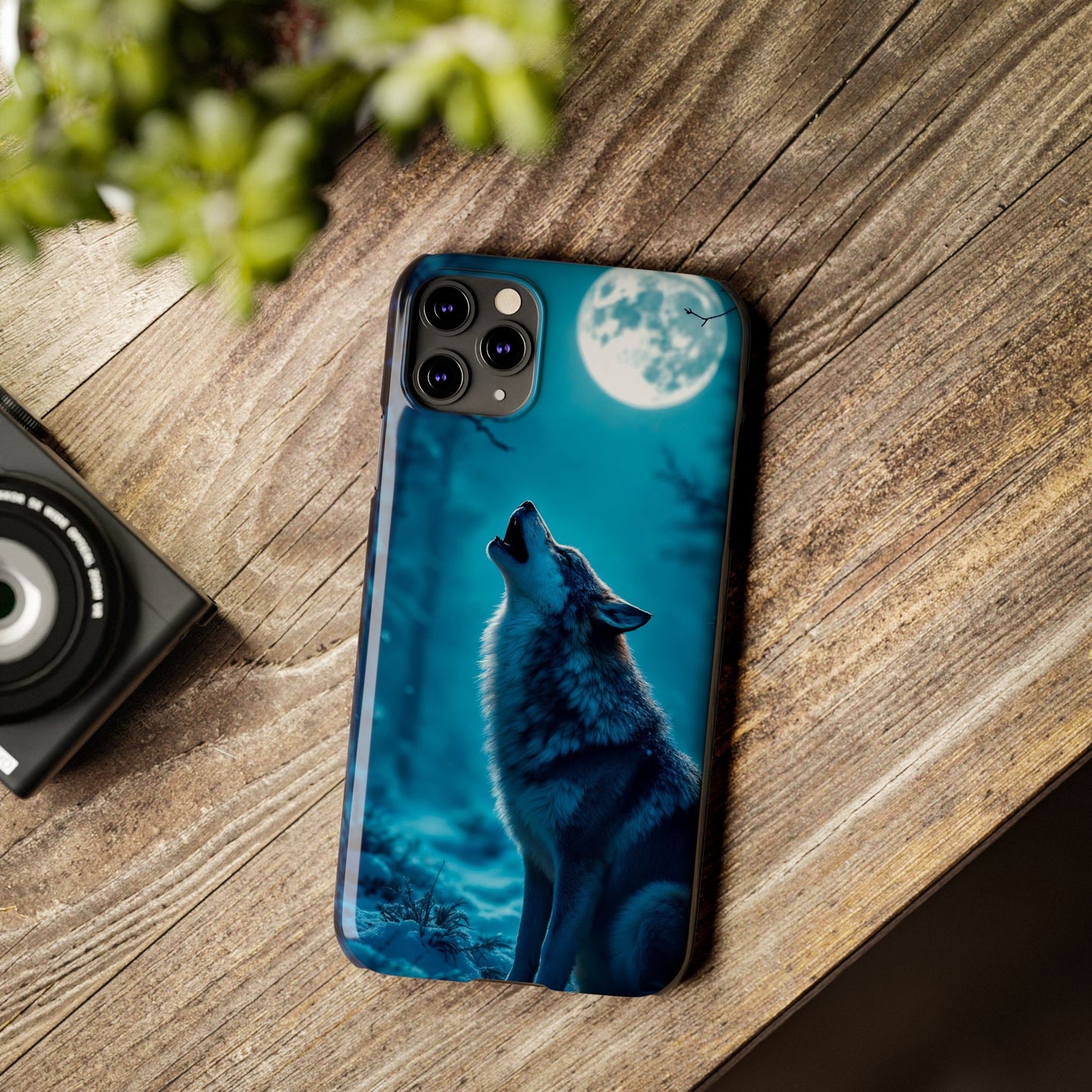 Howling Wolf Slim Phone Case - Mystical Night Design