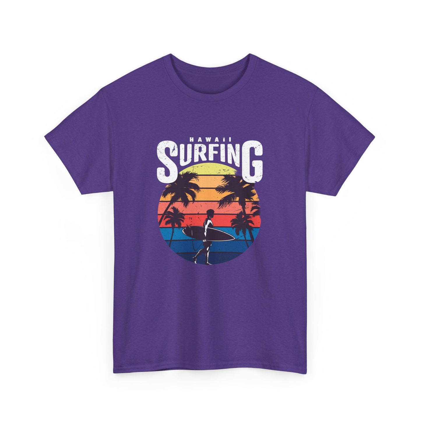 Retro Surfing Unisex Heavy Cotton Tee - Hawaii Sunset Design