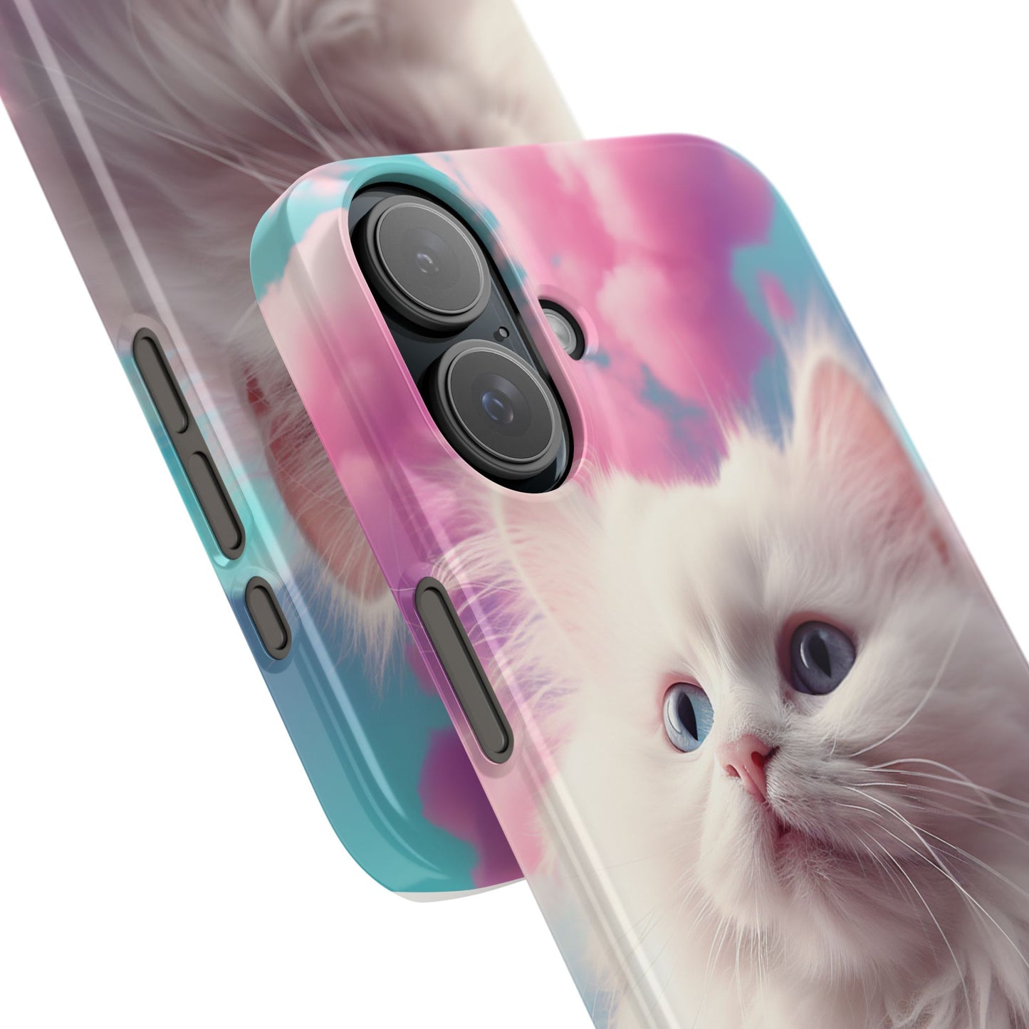 Whimsical Cat Slim Phone Case - Soft Pastel Clouds Design