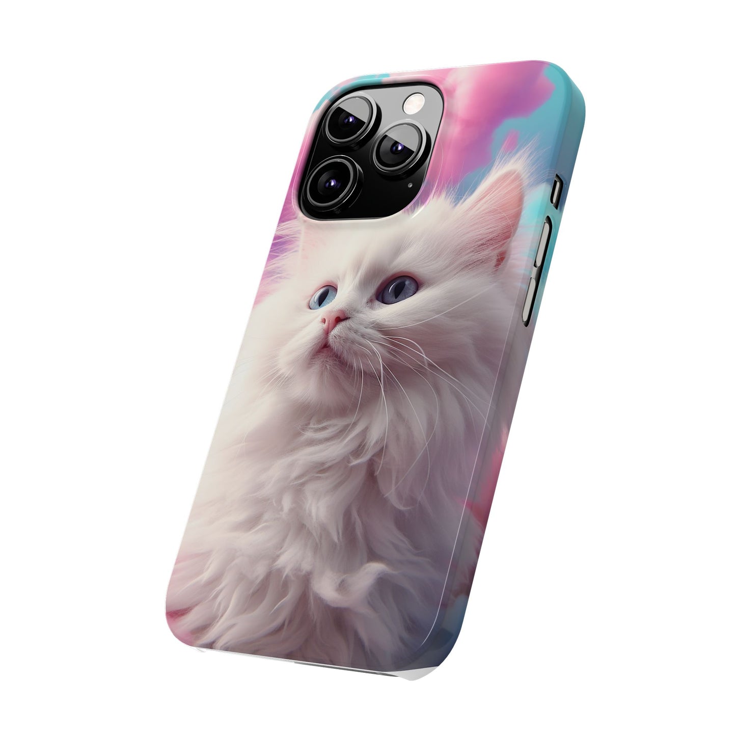 Whimsical Cat Slim Phone Case - Soft Pastel Clouds Design