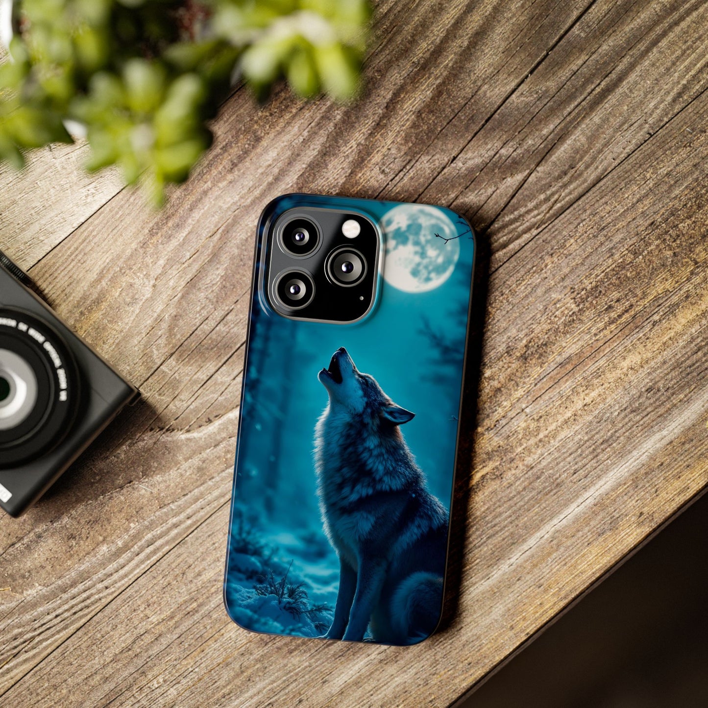 Howling Wolf Slim Phone Case - Mystical Night Design