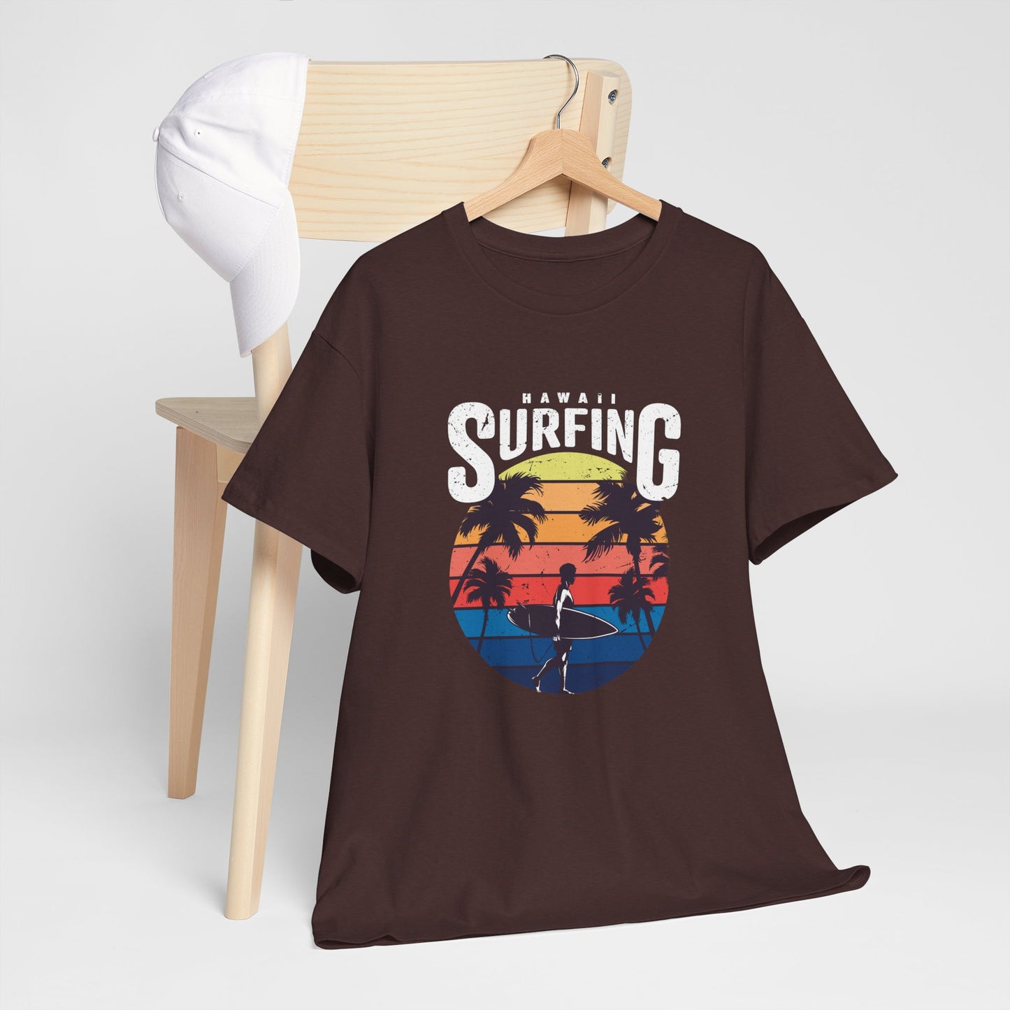 Retro Surfing Unisex Heavy Cotton Tee - Hawaii Sunset Design