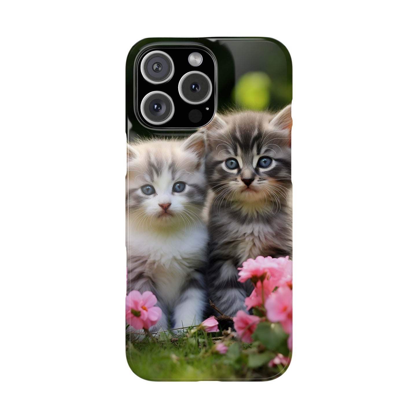 Cute Kittens Slim Phone Case - Floral Design