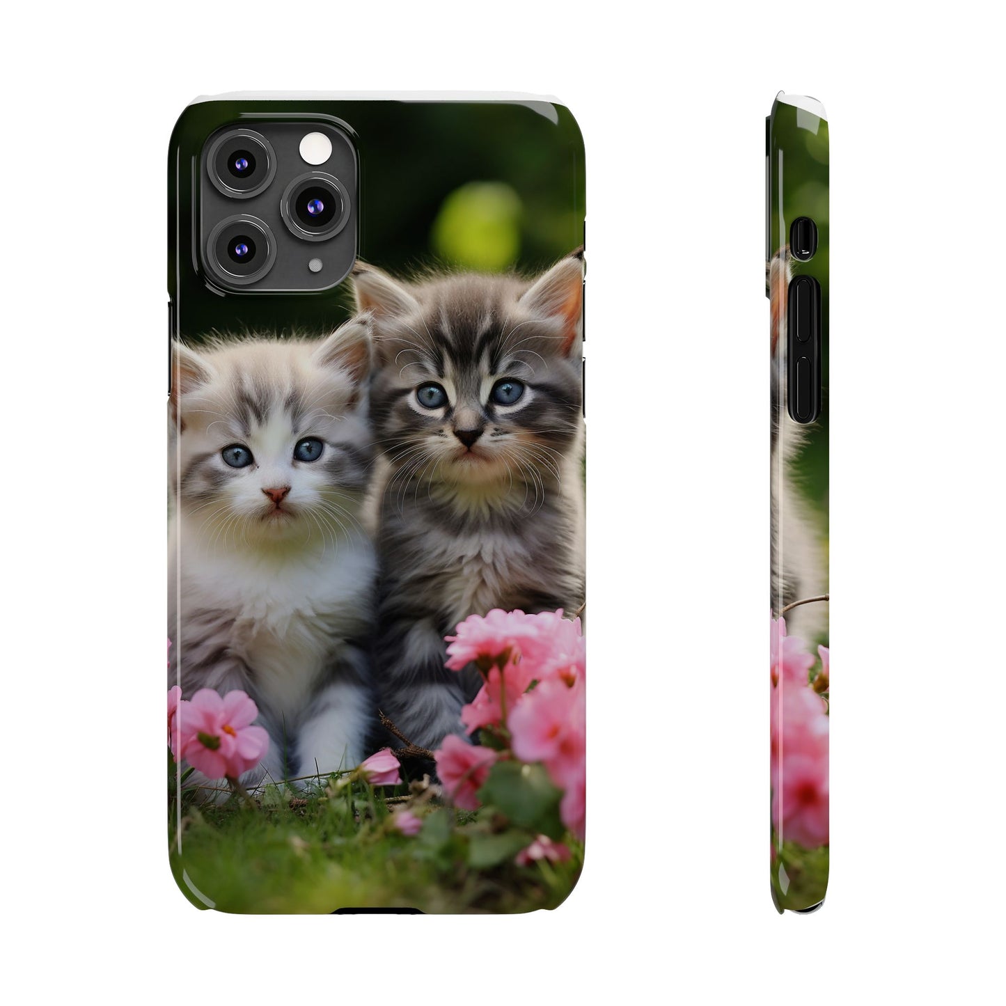 Cute Kittens Slim Phone Case - Floral Design