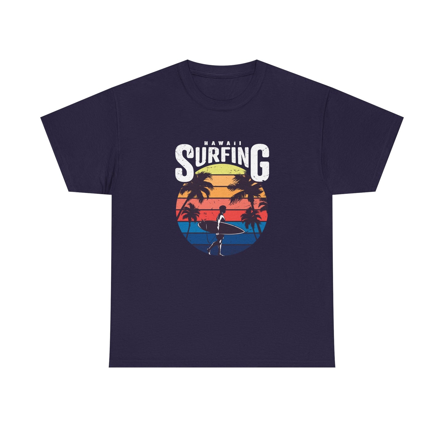 Retro Surfing Unisex Heavy Cotton Tee - Hawaii Sunset Design