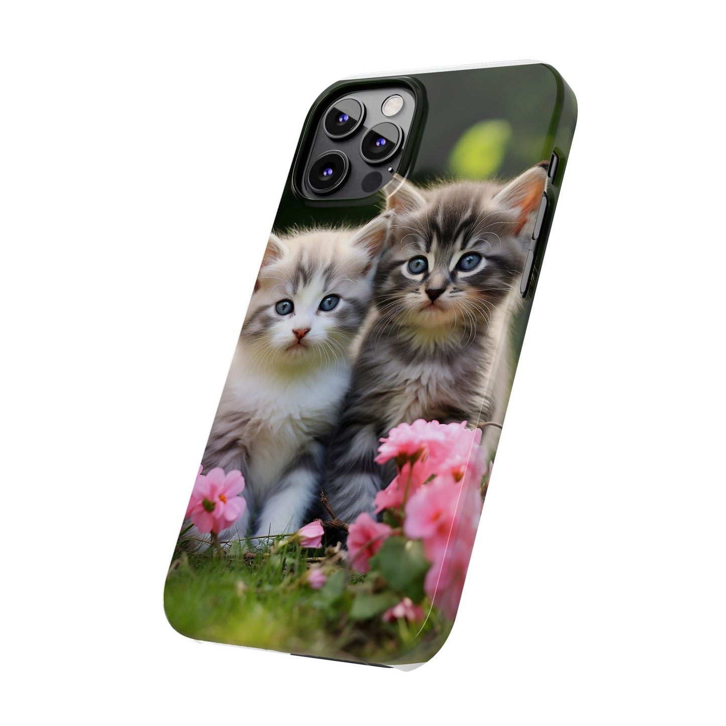 Cute Kittens Slim Phone Case - Floral Design