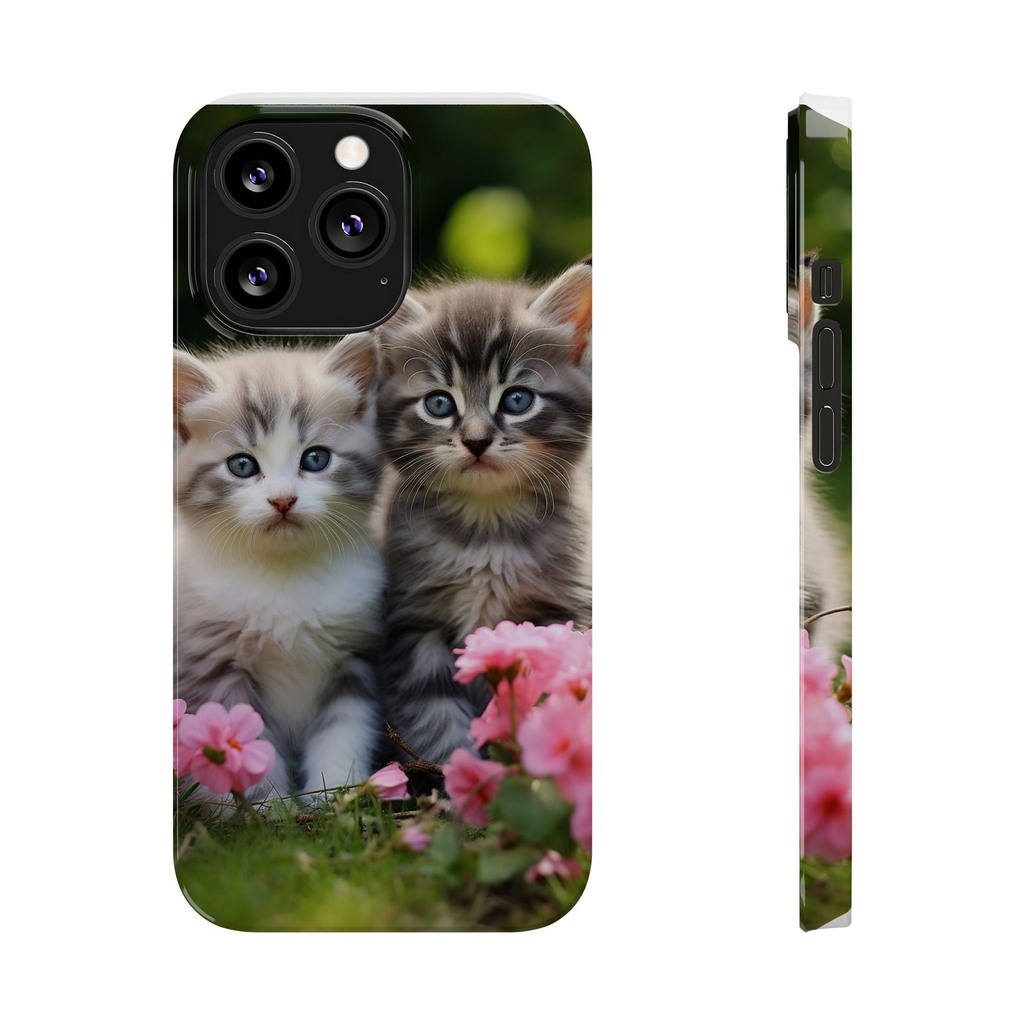 Cute Kittens Slim Phone Case - Floral Design