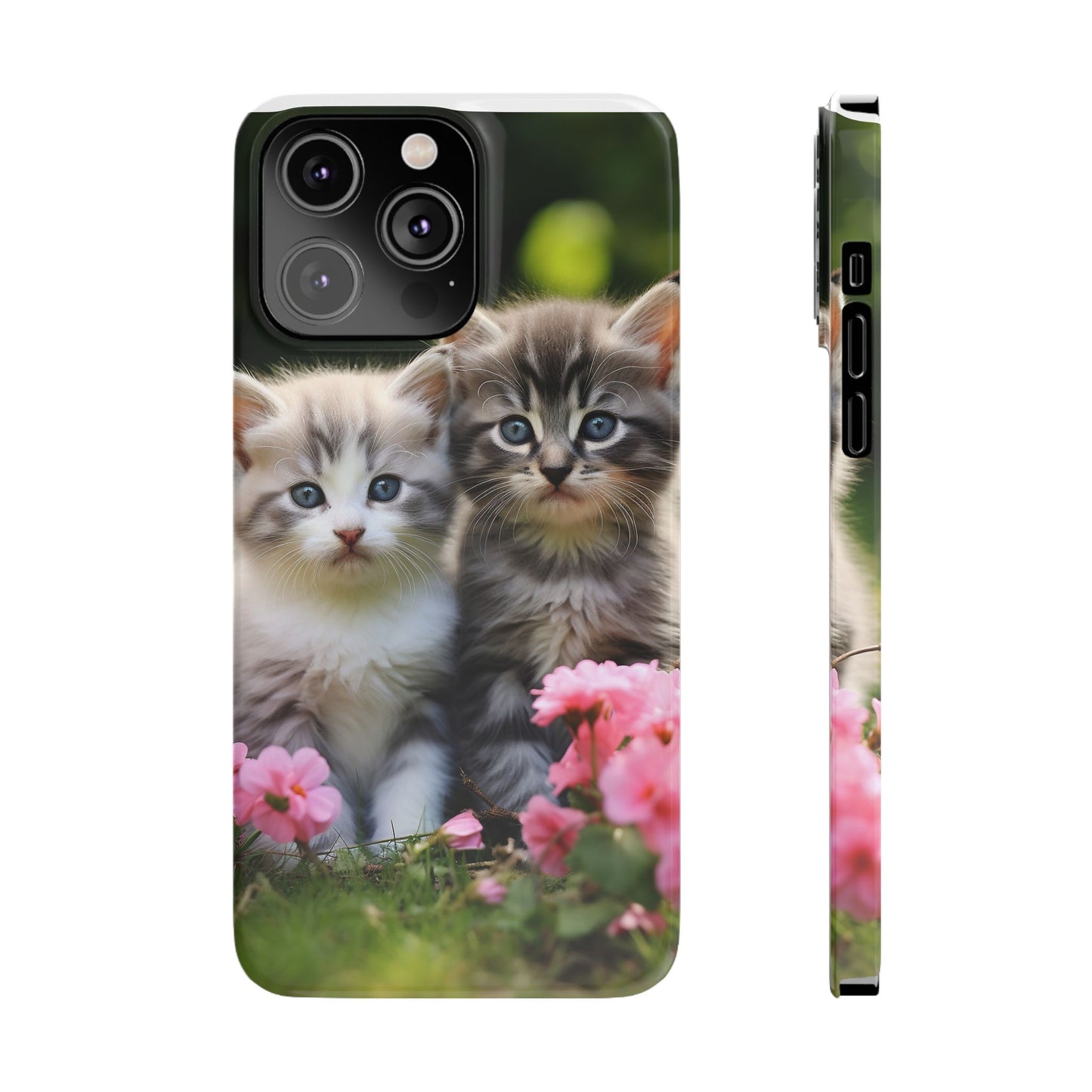 Cute Kittens Slim Phone Case - Floral Design