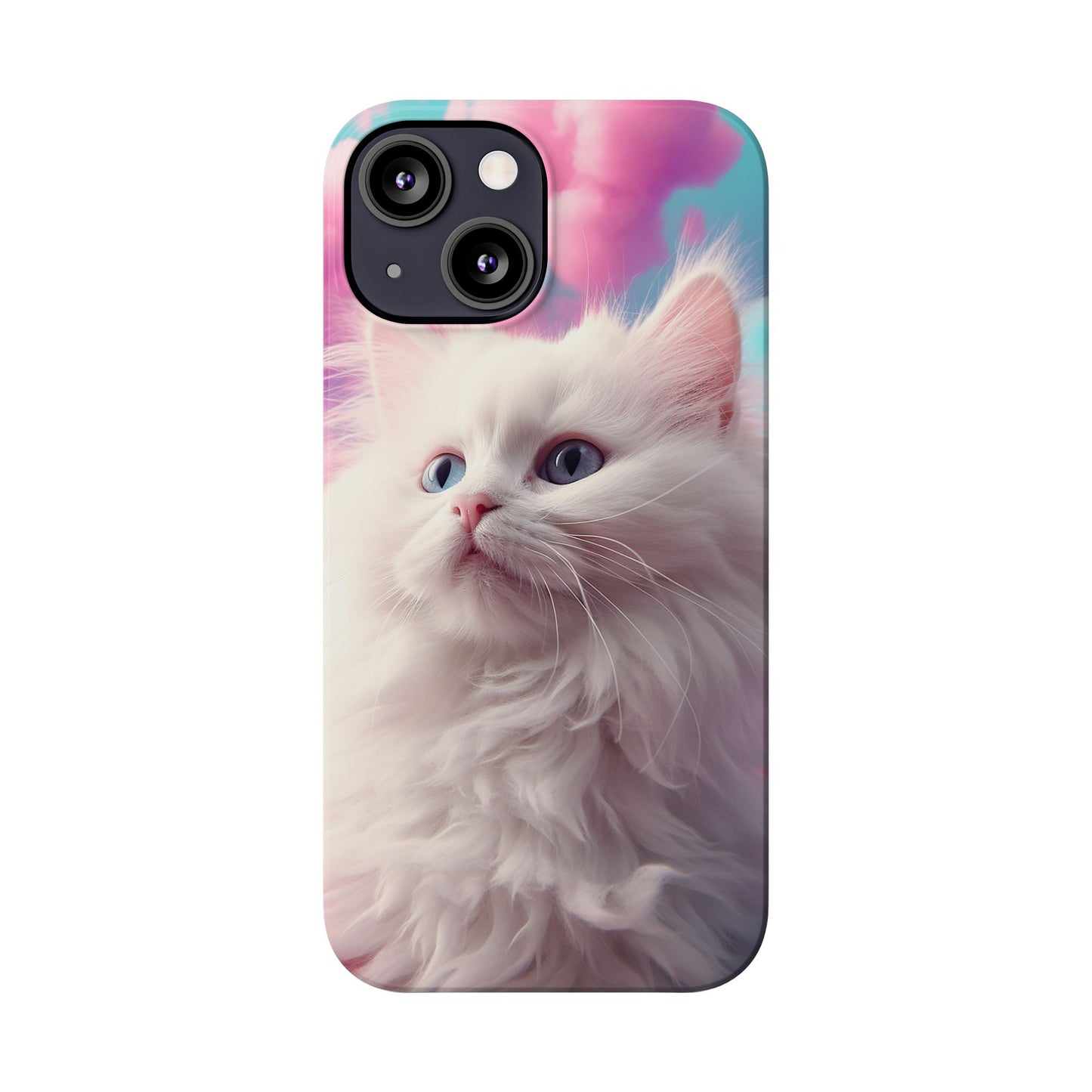 Whimsical Cat Slim Phone Case - Soft Pastel Clouds Design