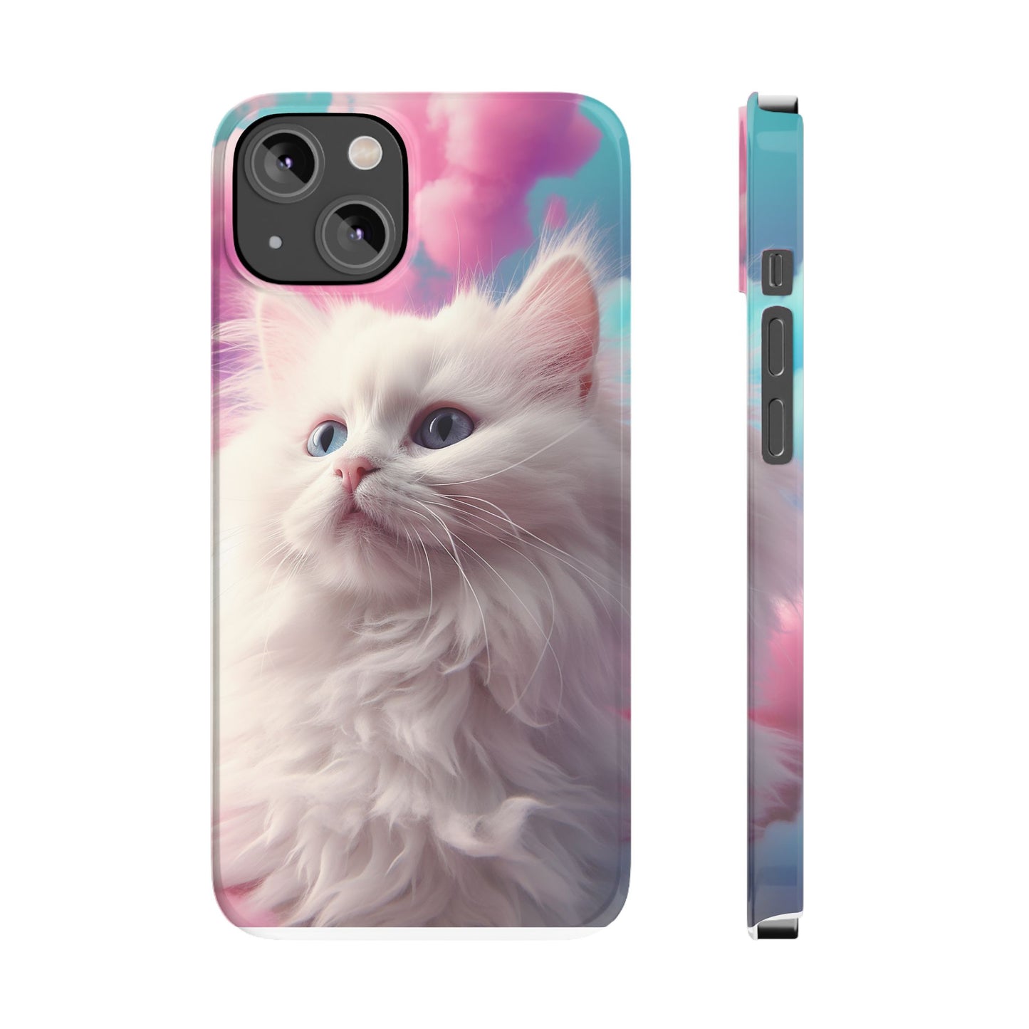 Whimsical Cat Slim Phone Case - Soft Pastel Clouds Design