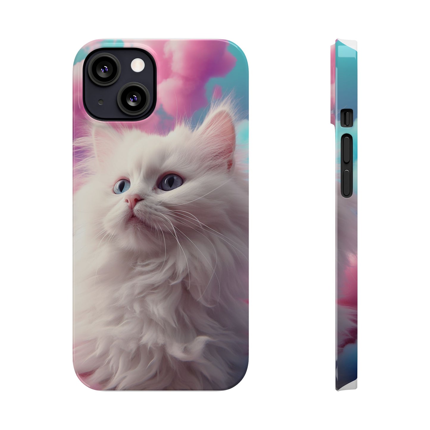 Whimsical Cat Slim Phone Case - Soft Pastel Clouds Design