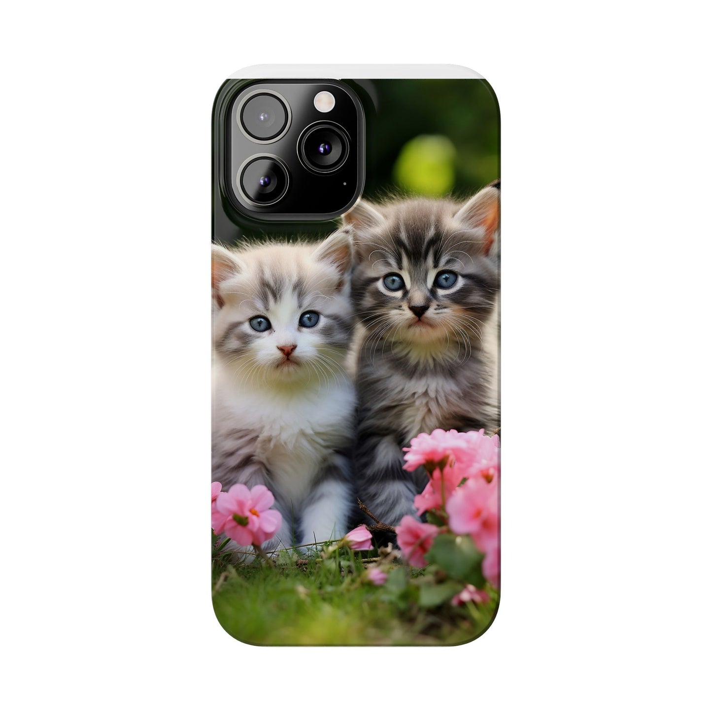 Cute Kittens Slim Phone Case - Floral Design