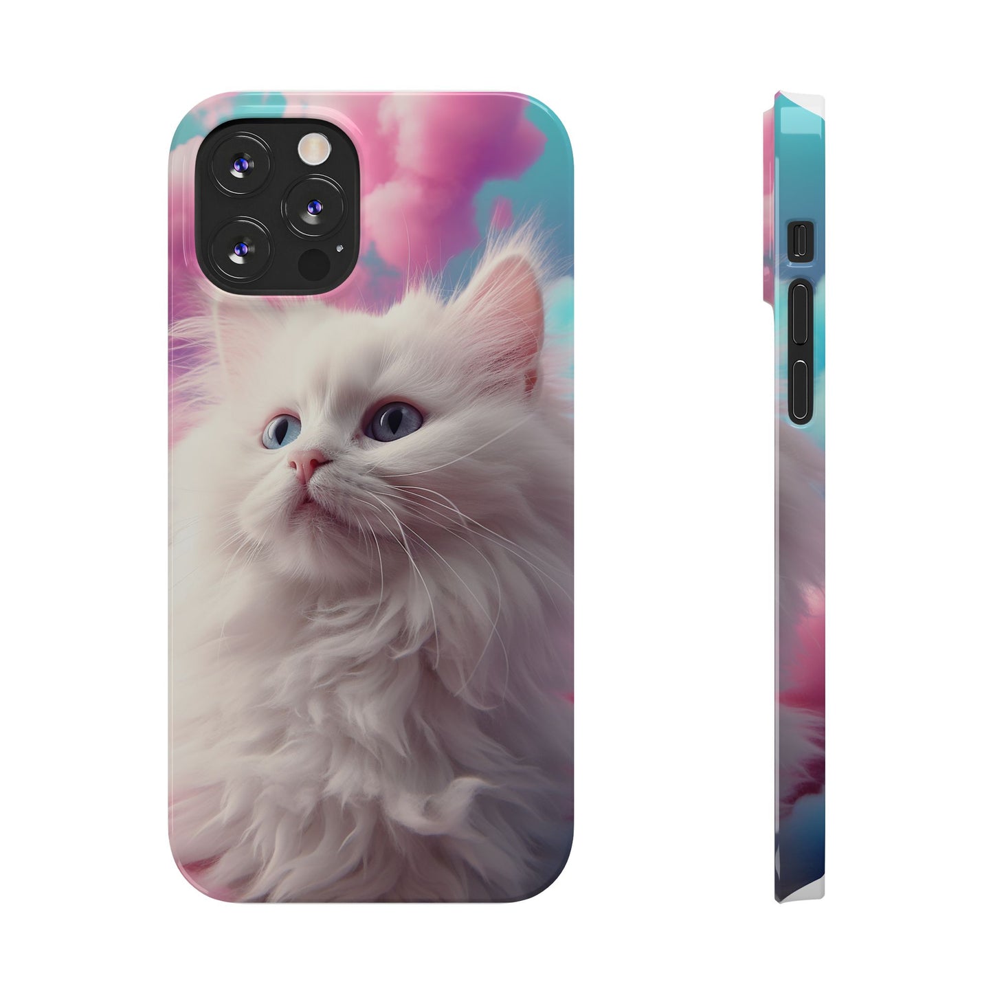 Whimsical Cat Slim Phone Case - Soft Pastel Clouds Design