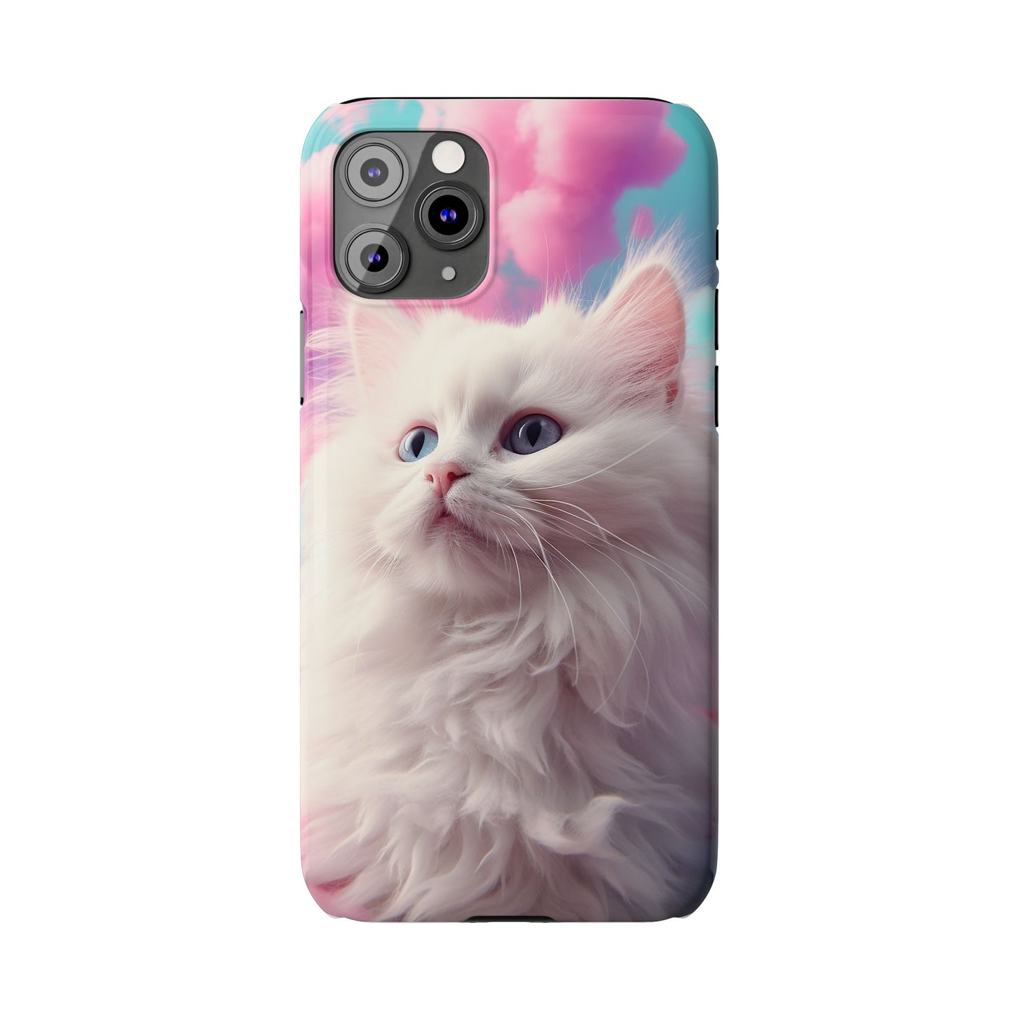 Whimsical Cat Slim Phone Case - Soft Pastel Clouds Design