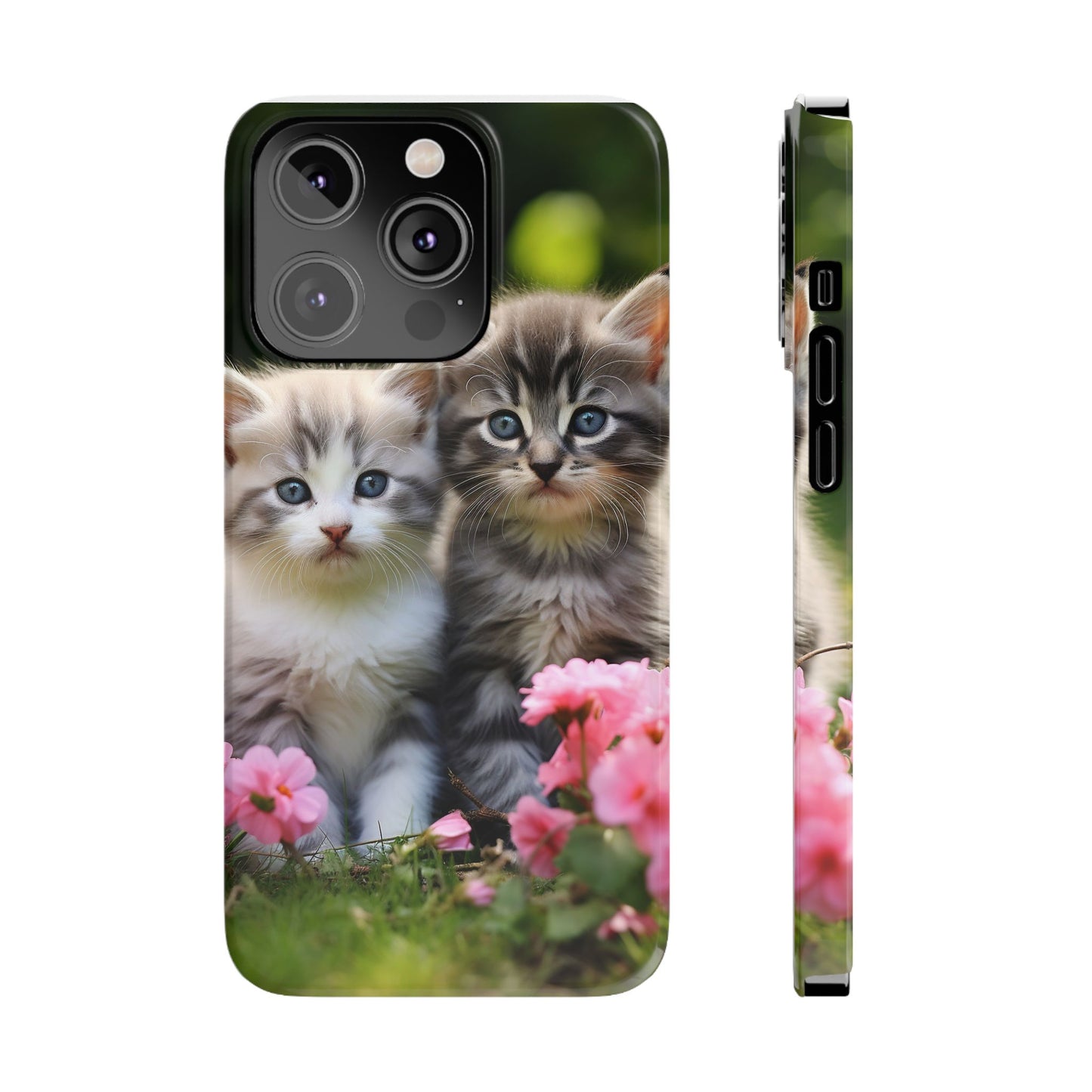 Cute Kittens Slim Phone Case - Floral Design