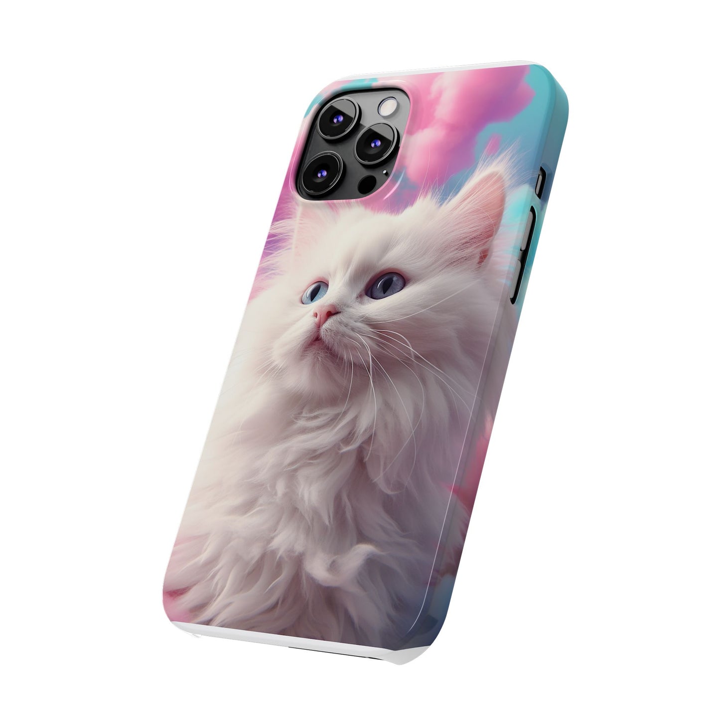 Whimsical Cat Slim Phone Case - Soft Pastel Clouds Design