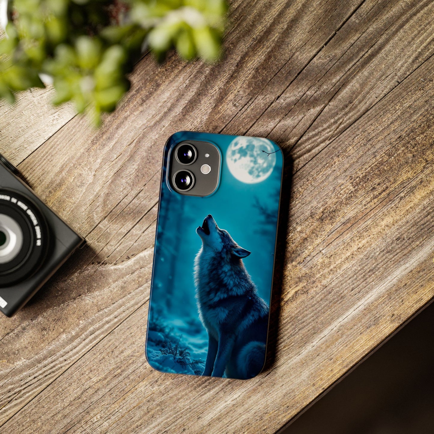 Howling Wolf Slim Phone Case - Mystical Night Design