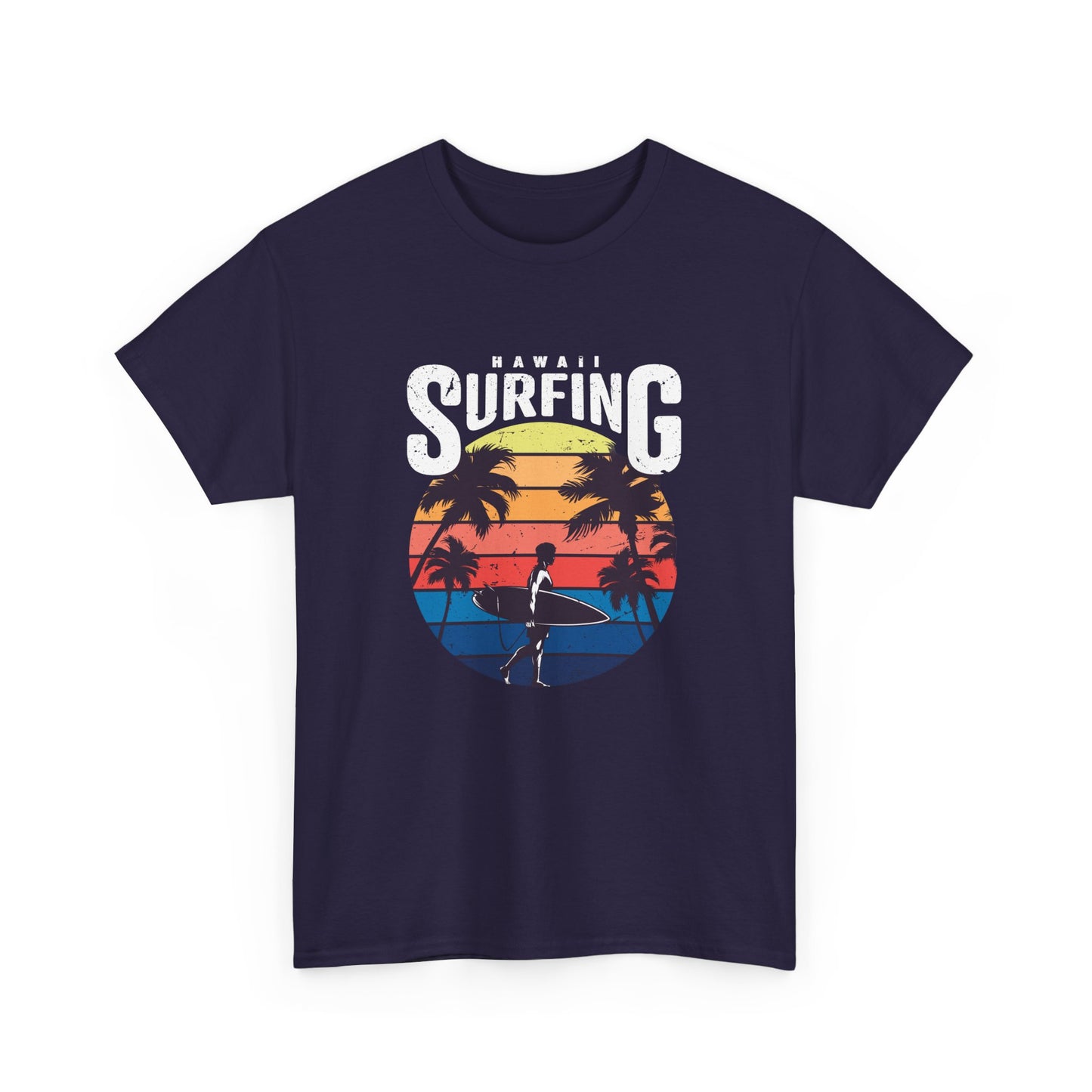 Retro Surfing Unisex Heavy Cotton Tee - Hawaii Sunset Design