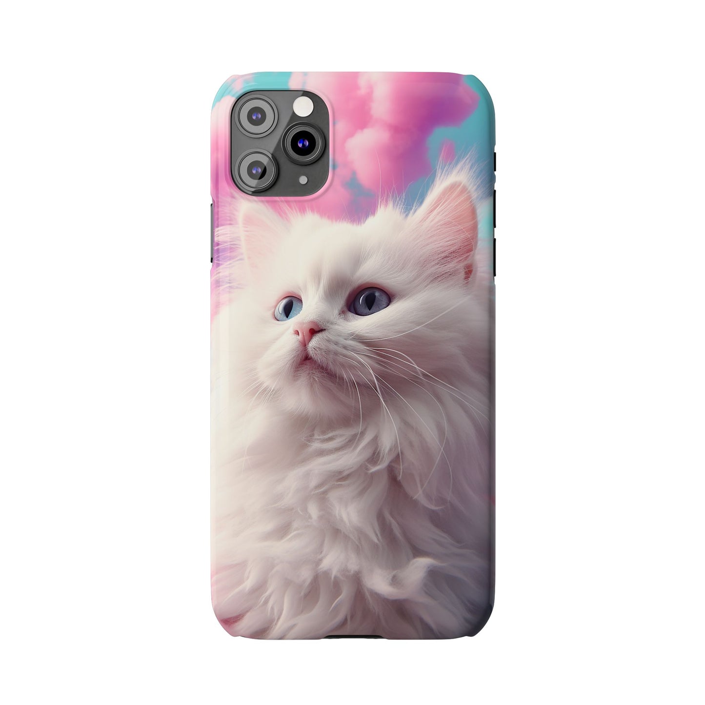 Whimsical Cat Slim Phone Case - Soft Pastel Clouds Design