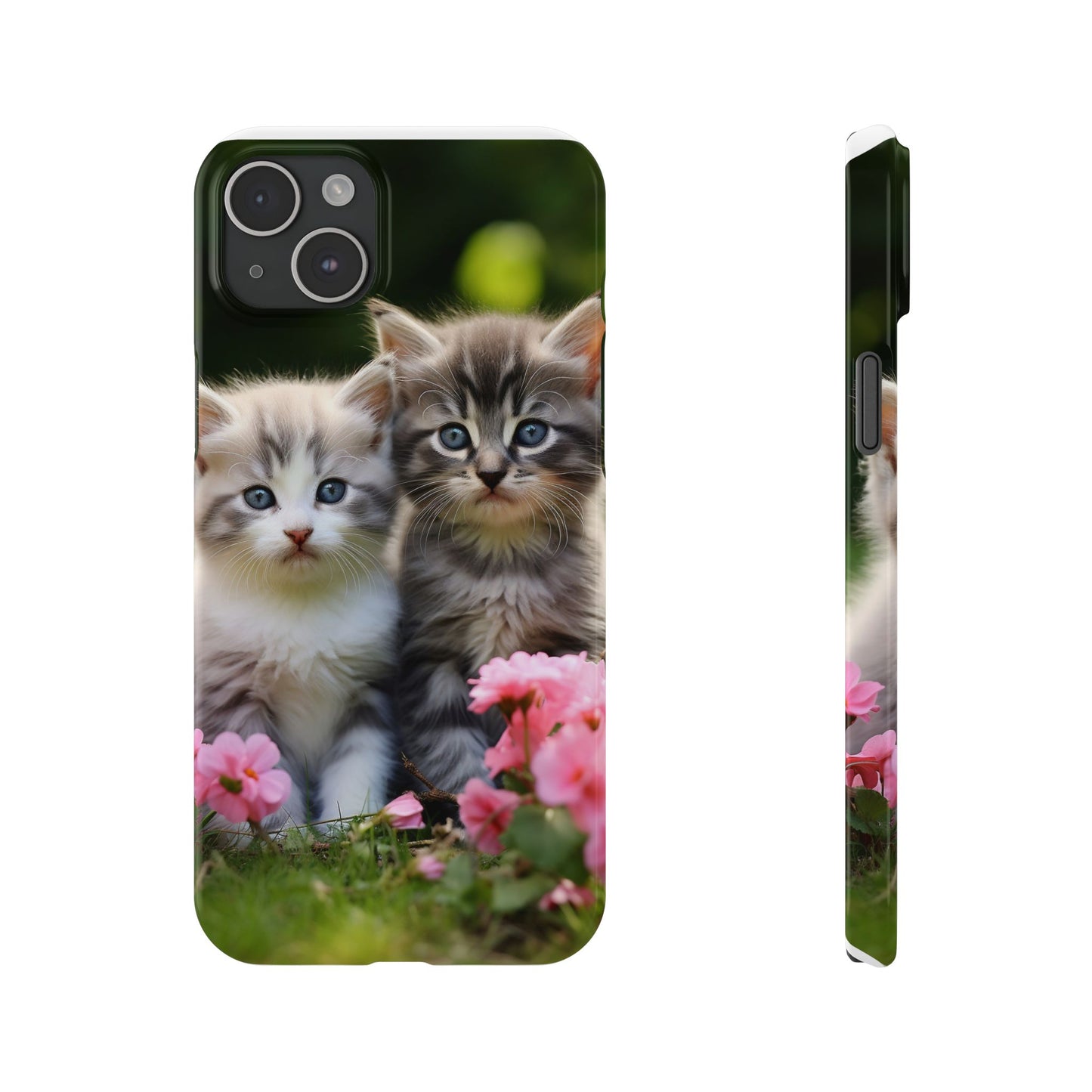 Cute Kittens Slim Phone Case - Floral Design