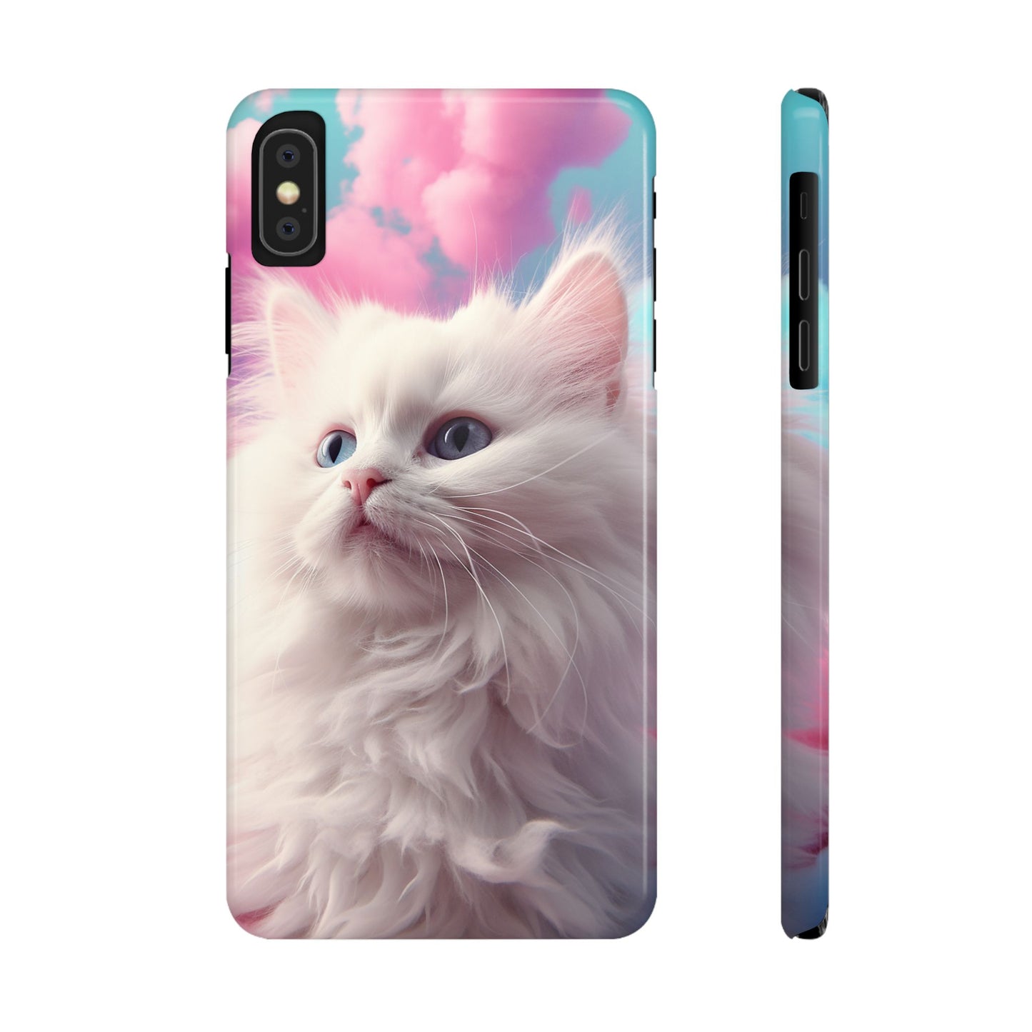 Whimsical Cat Slim Phone Case - Soft Pastel Clouds Design