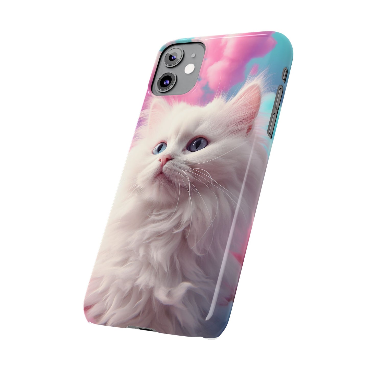 Whimsical Cat Slim Phone Case - Soft Pastel Clouds Design