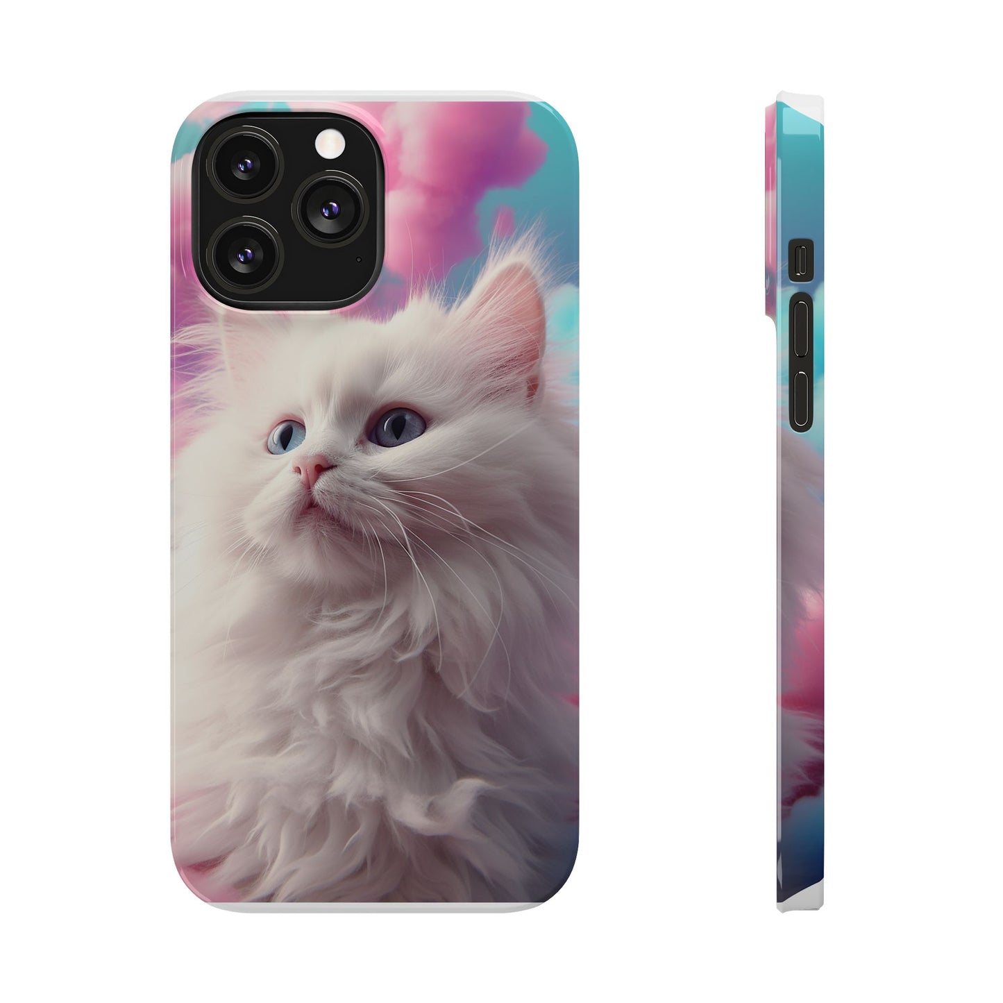 Whimsical Cat Slim Phone Case - Soft Pastel Clouds Design