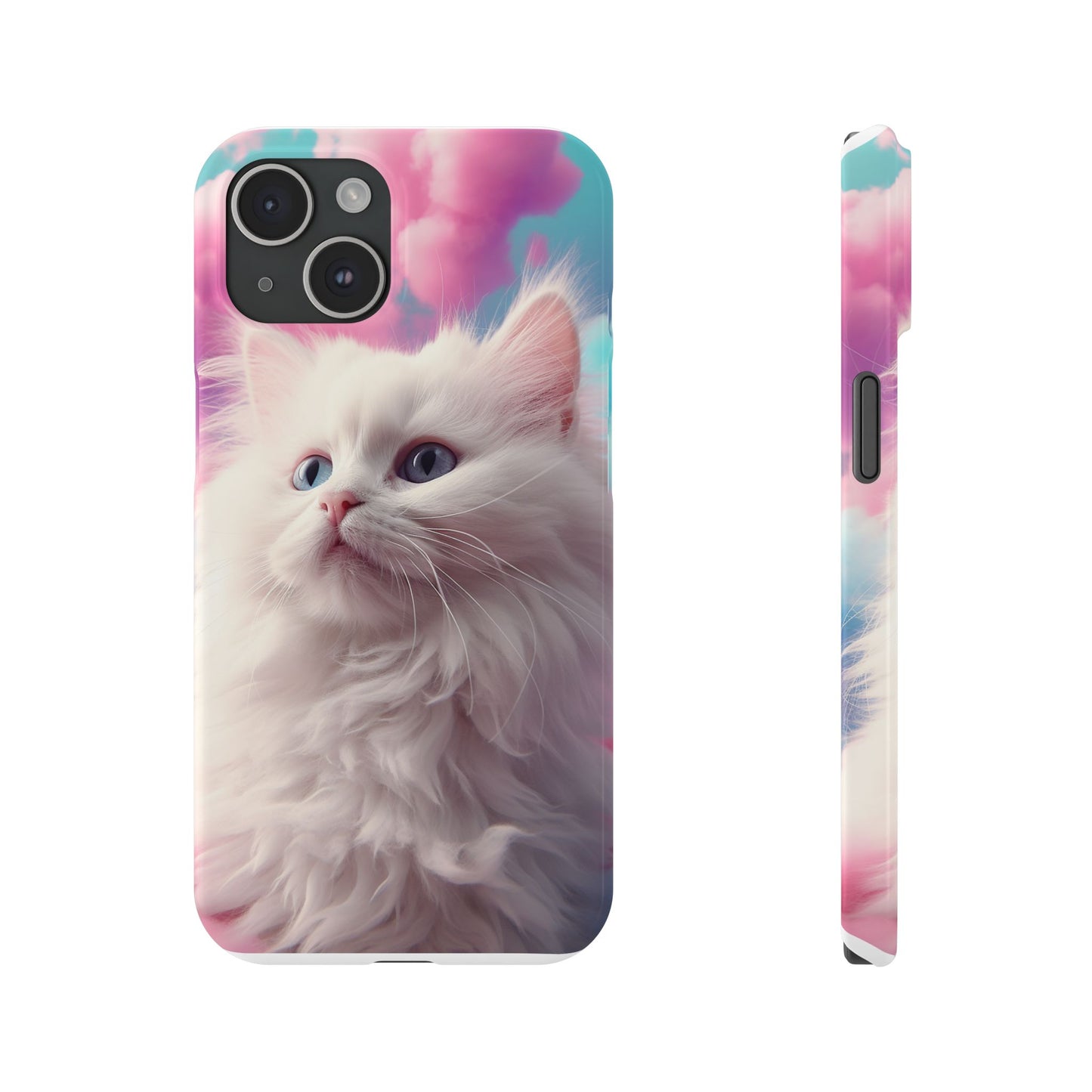 Whimsical Cat Slim Phone Case - Soft Pastel Clouds Design