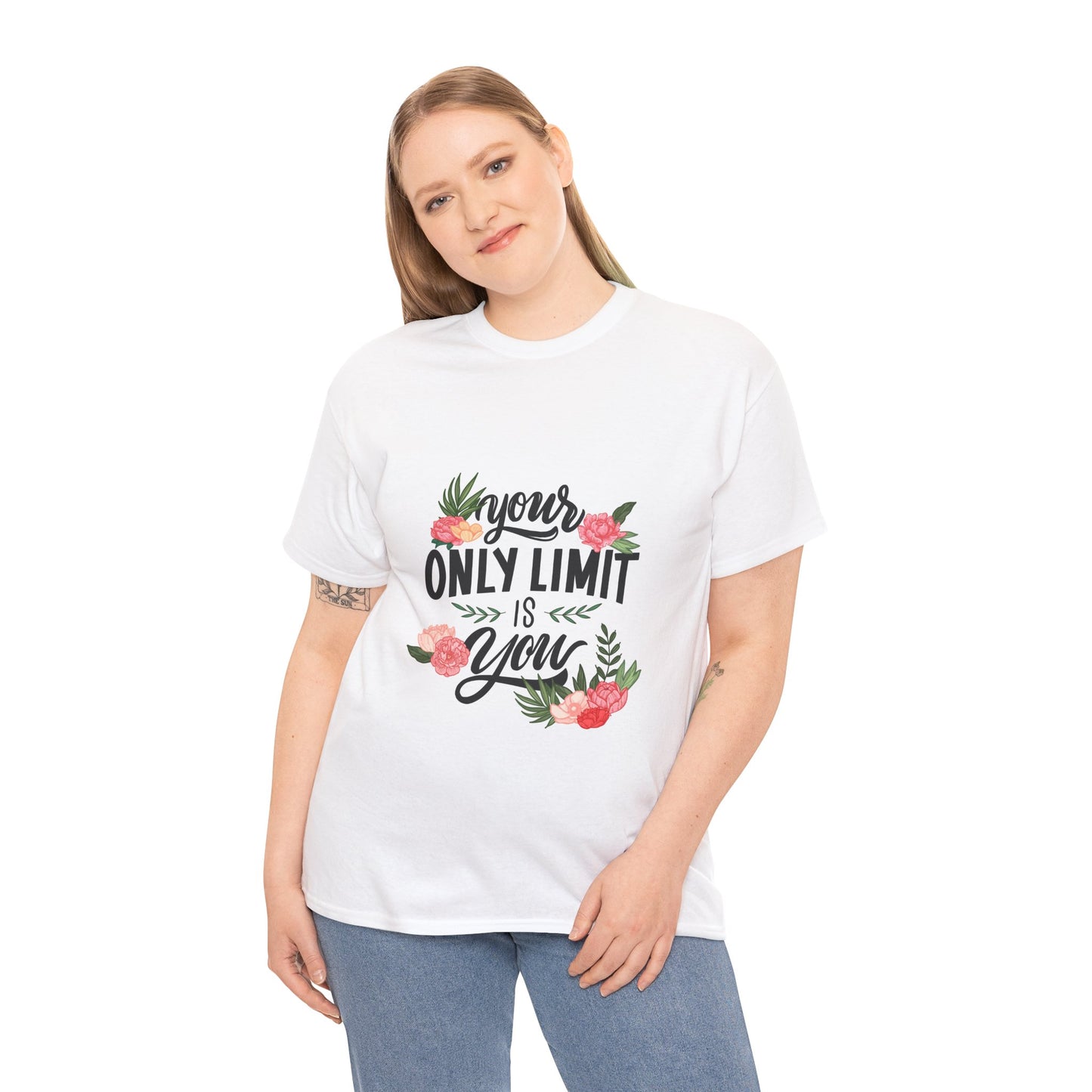 Inspirational Floral Quote Unisex Heavy Cotton Tee - "Your Only Limit is You"