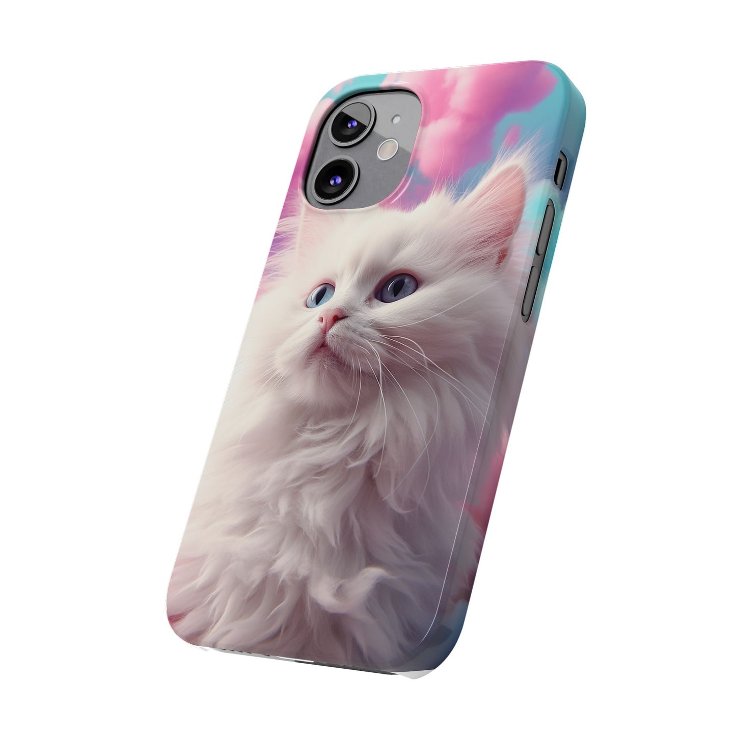 Whimsical Cat Slim Phone Case - Soft Pastel Clouds Design