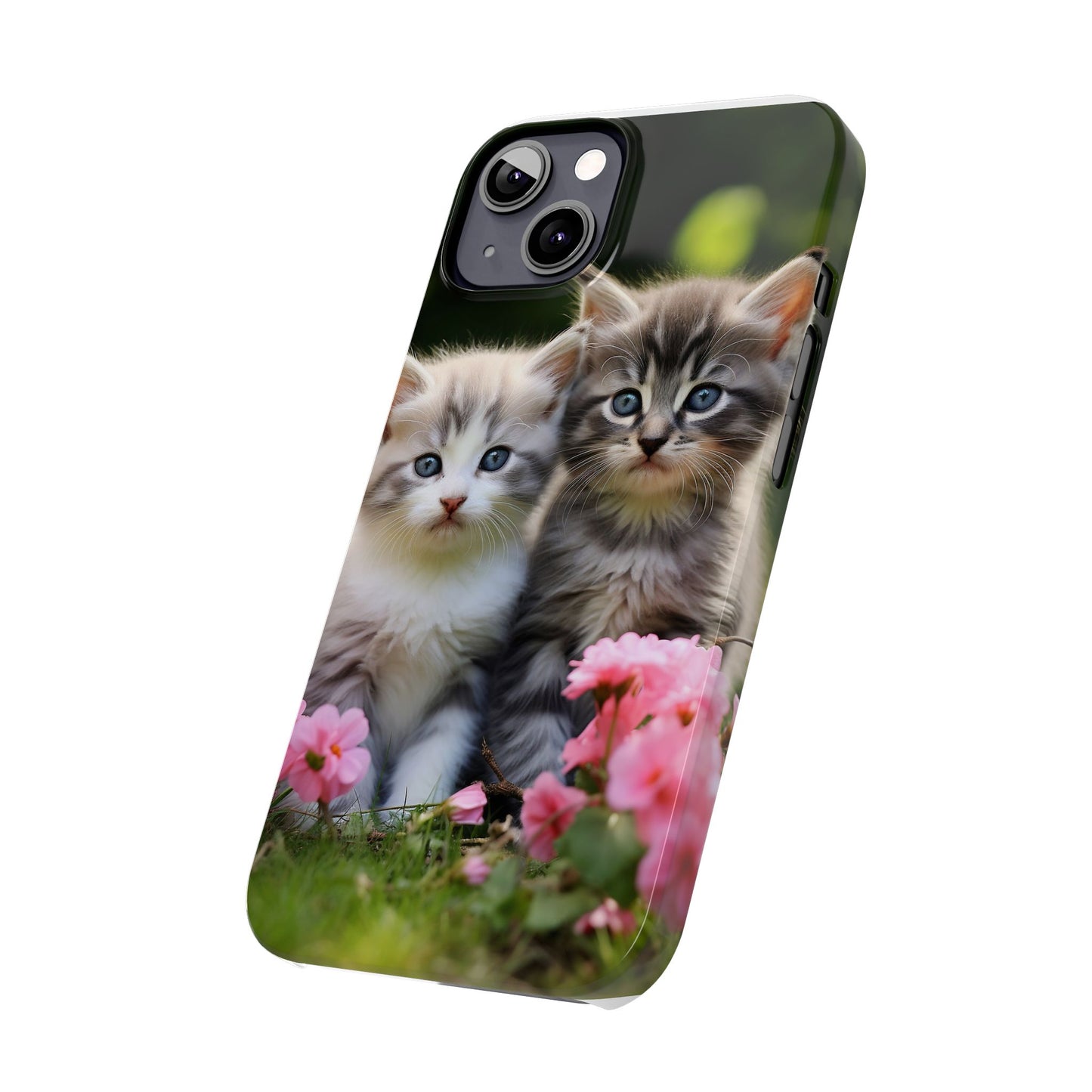 Cute Kittens Slim Phone Case - Floral Design