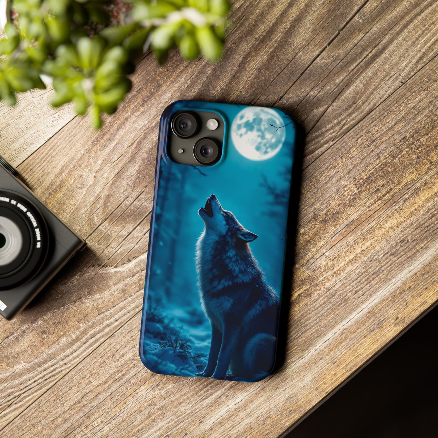 Howling Wolf Slim Phone Case - Mystical Night Design