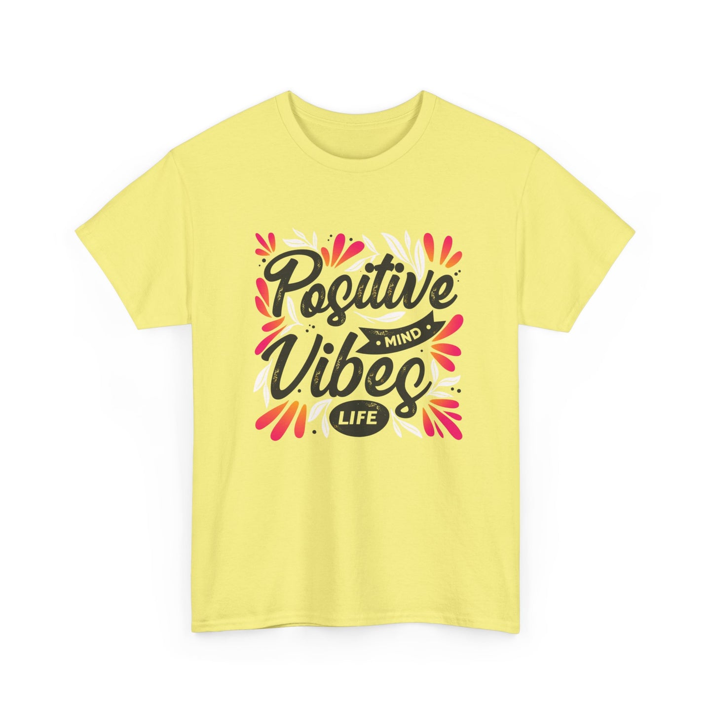 Positive Vibes Unisex Heavy Cotton Tee - Bright Yellow T-Shirt for Optimism and Mindfulness