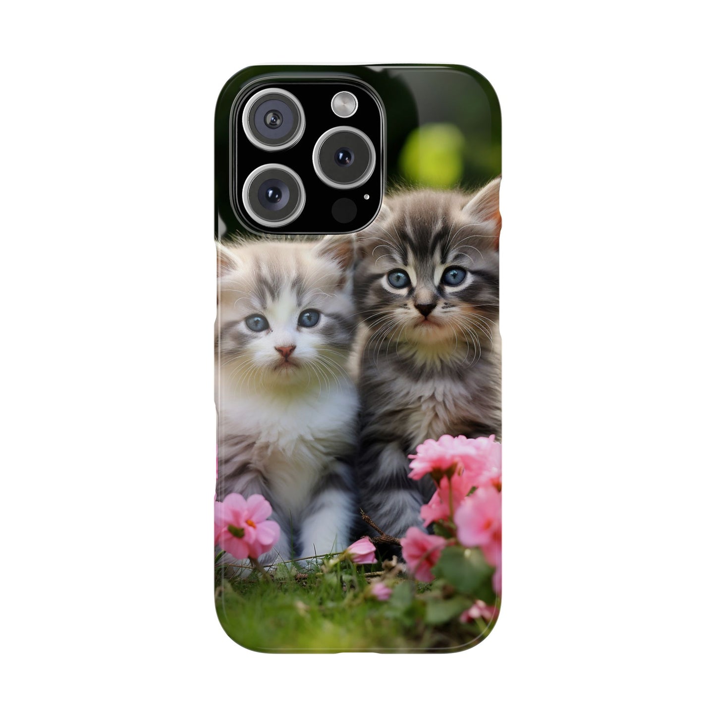 Cute Kittens Slim Phone Case - Floral Design