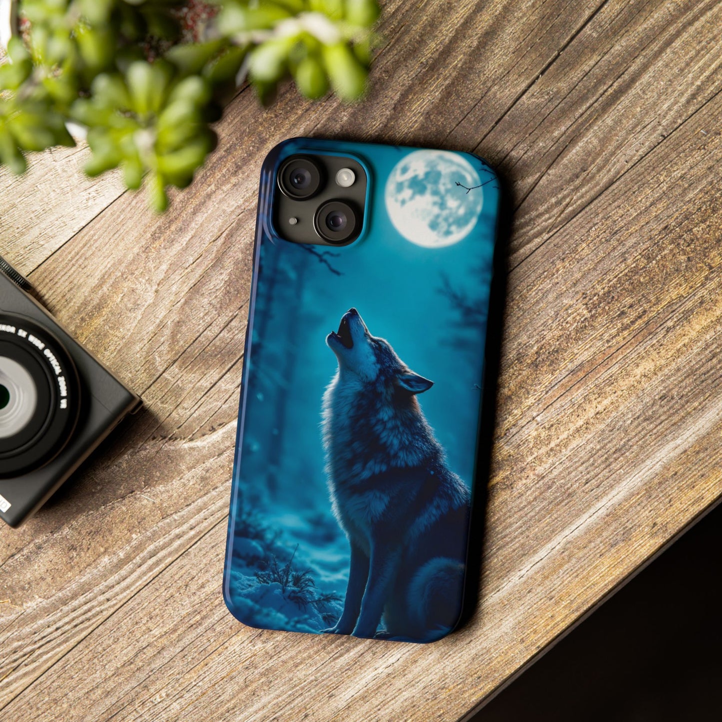 Howling Wolf Slim Phone Case - Mystical Night Design