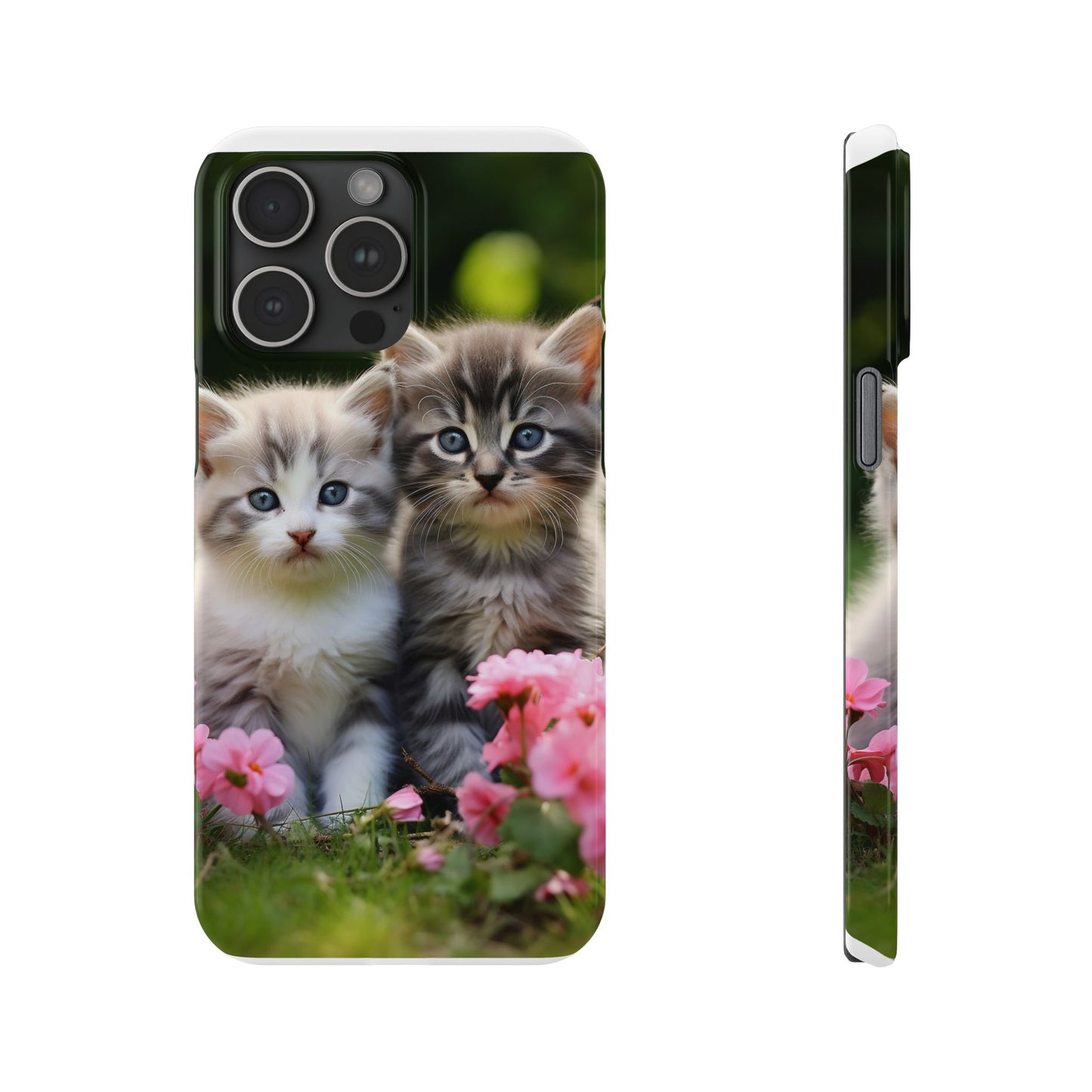 Cute Kittens Slim Phone Case - Floral Design