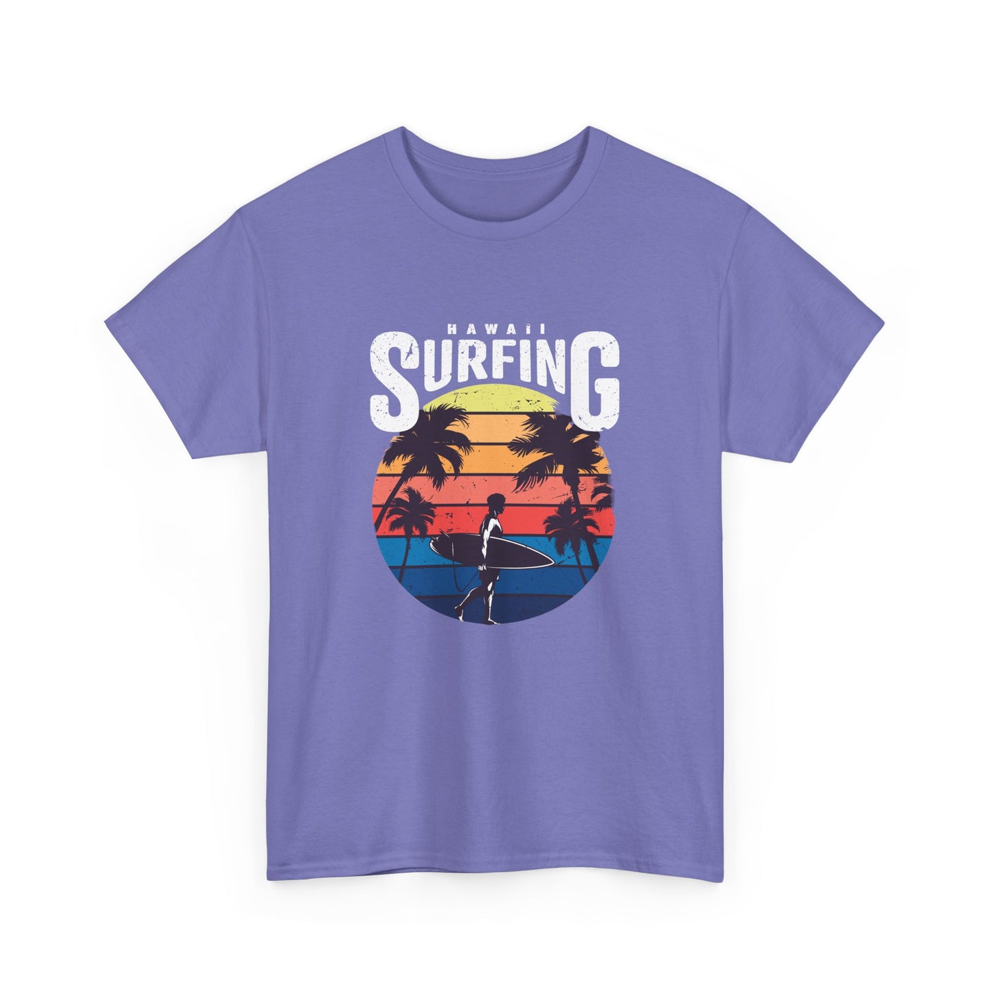 Retro Surfing Unisex Heavy Cotton Tee - Hawaii Sunset Design