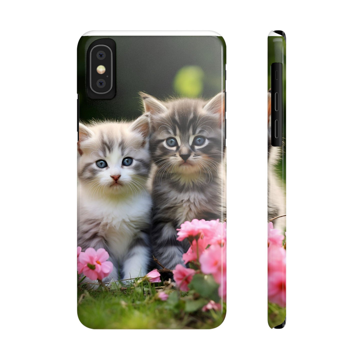 Cute Kittens Slim Phone Case - Floral Design