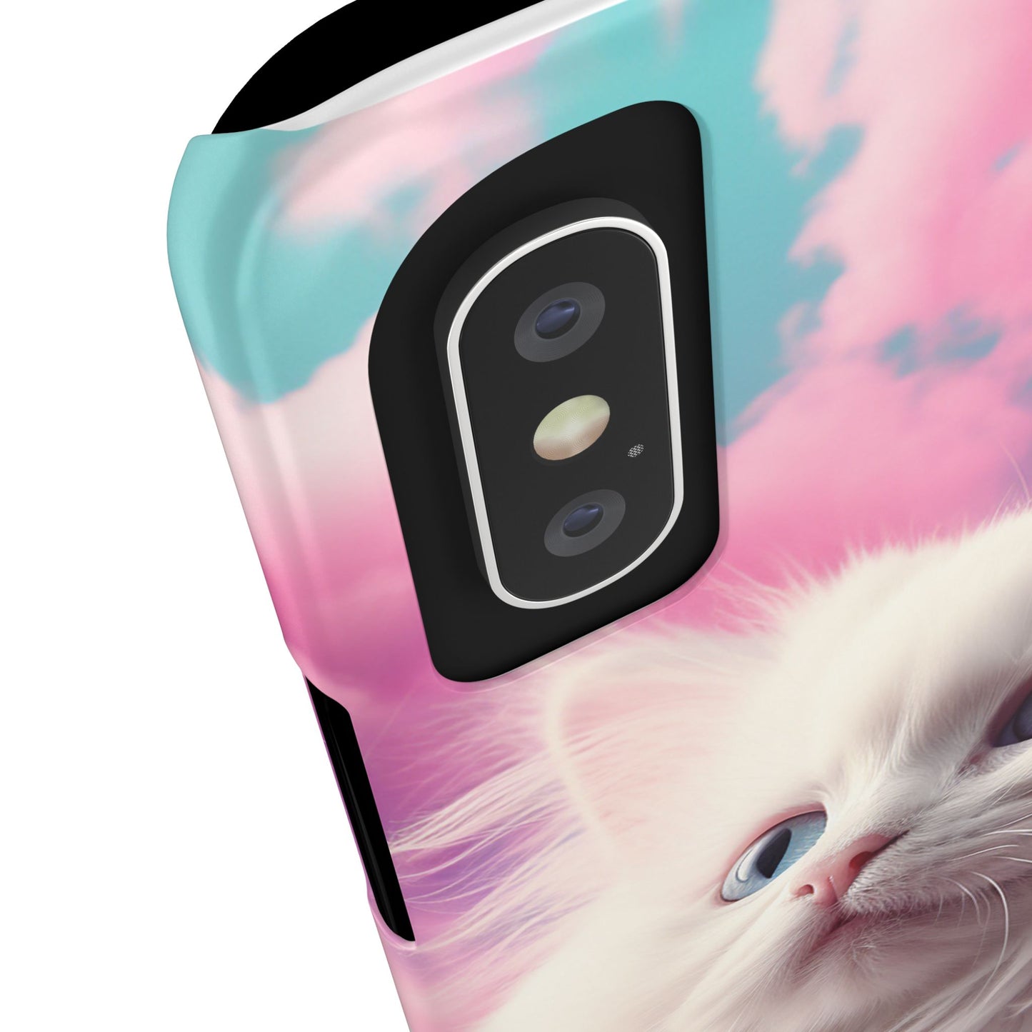 Whimsical Cat Slim Phone Case - Soft Pastel Clouds Design