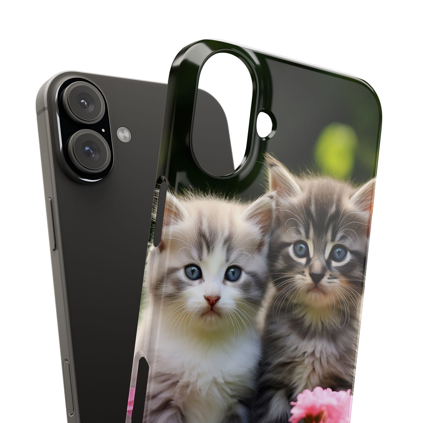 Cute Kittens Slim Phone Case - Floral Design