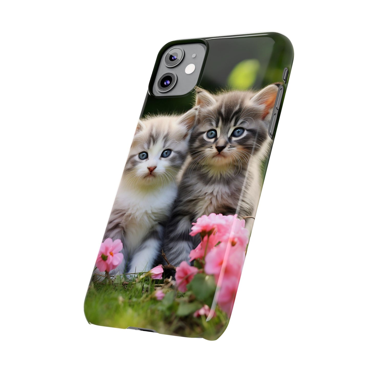 Cute Kittens Slim Phone Case - Floral Design