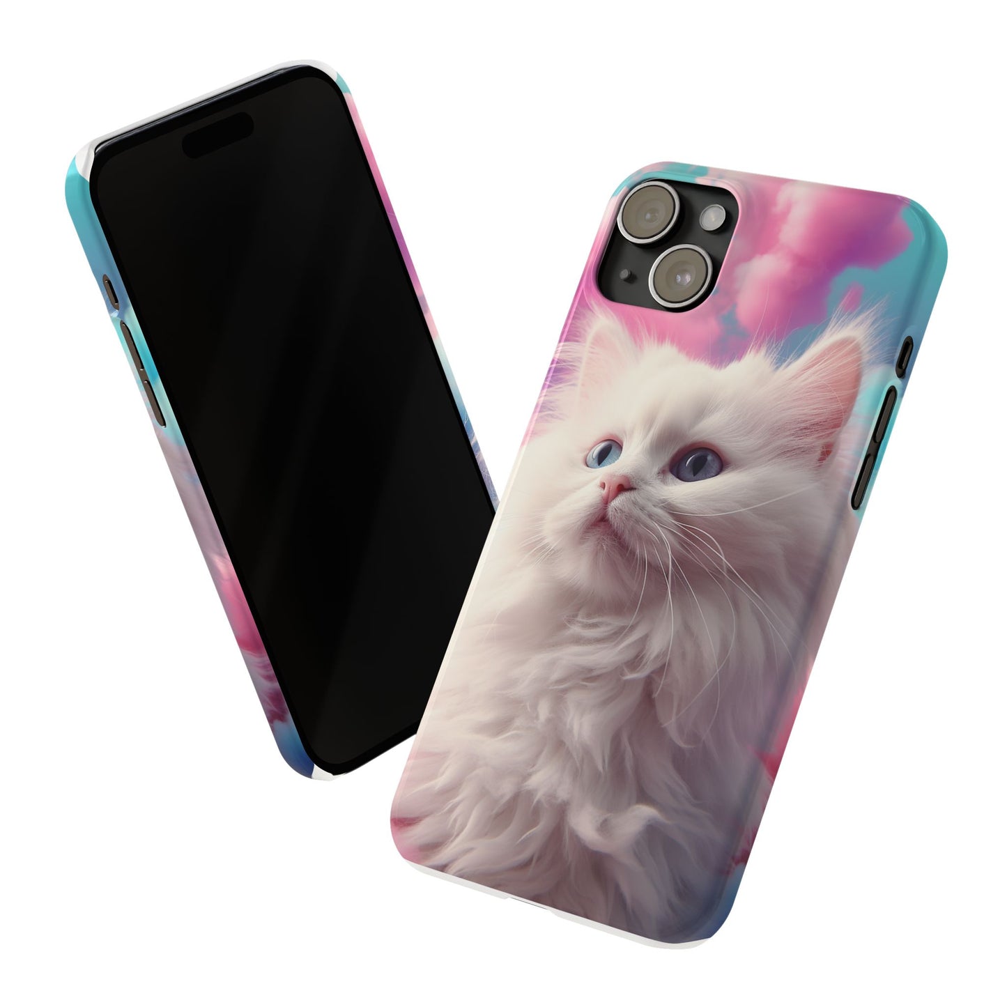 Whimsical Cat Slim Phone Case - Soft Pastel Clouds Design