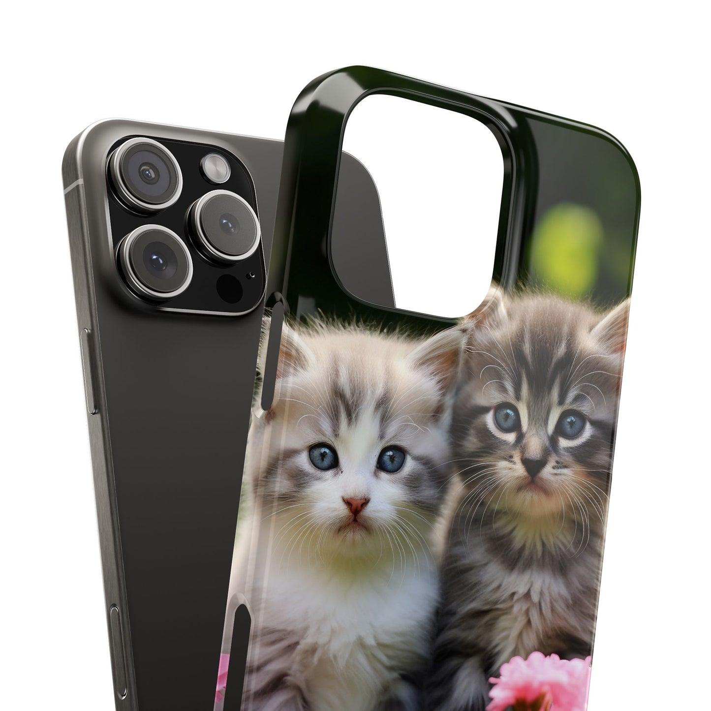 Cute Kittens Slim Phone Case - Floral Design