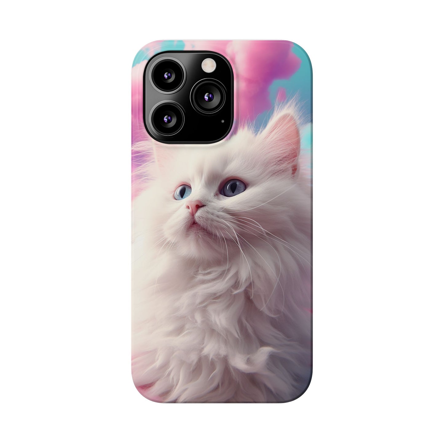 Whimsical Cat Slim Phone Case - Soft Pastel Clouds Design