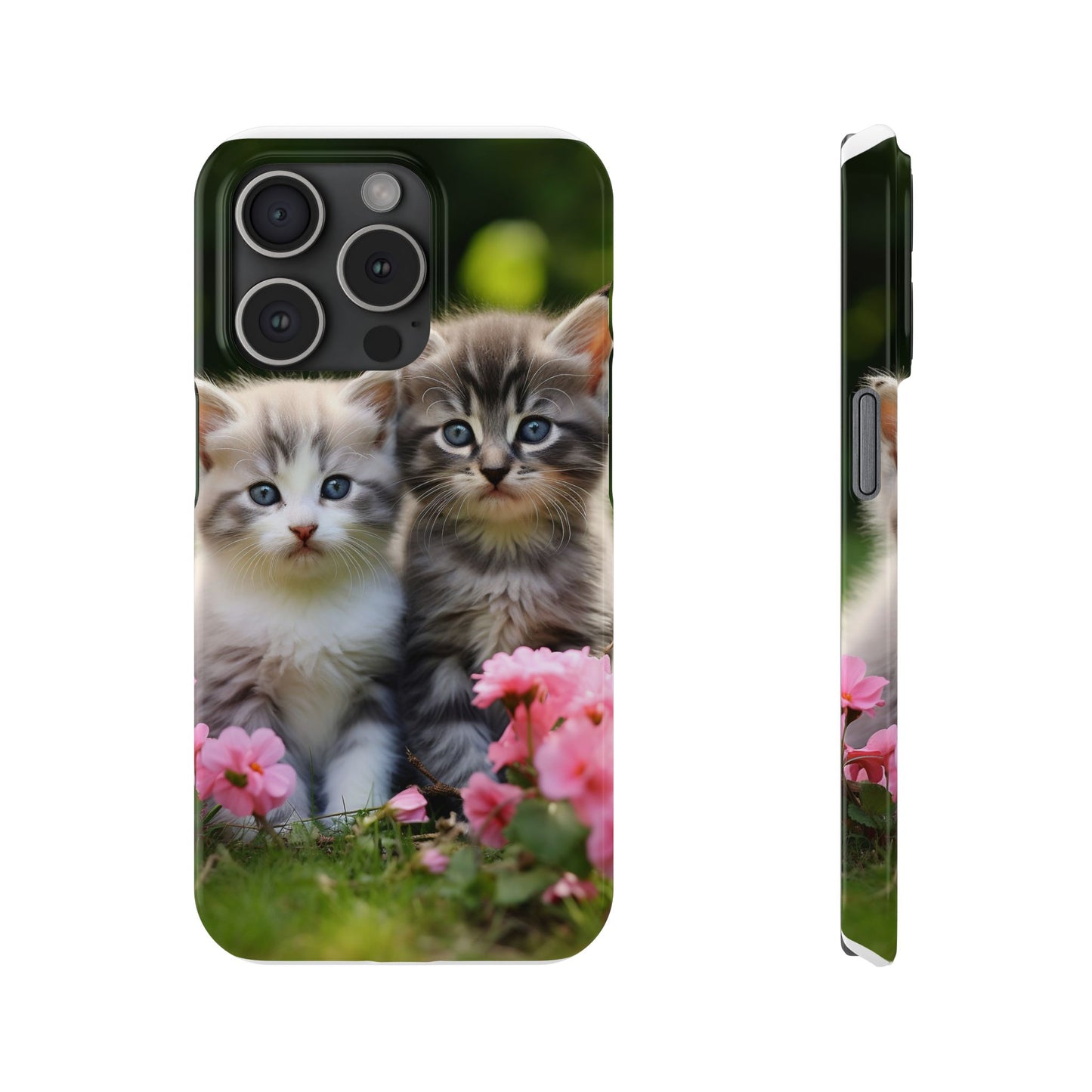 Cute Kittens Slim Phone Case - Floral Design