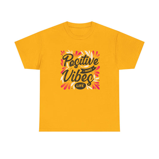 Positive Vibes Unisex Heavy Cotton Tee - Bright Yellow T-Shirt for Optimism and Mindfulness